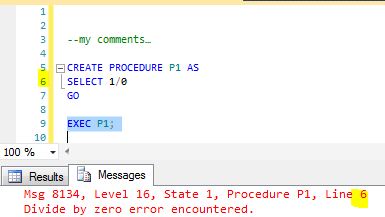 Msg 8134, Level 16, State 1, Line 1 Divide by zero error encountered.