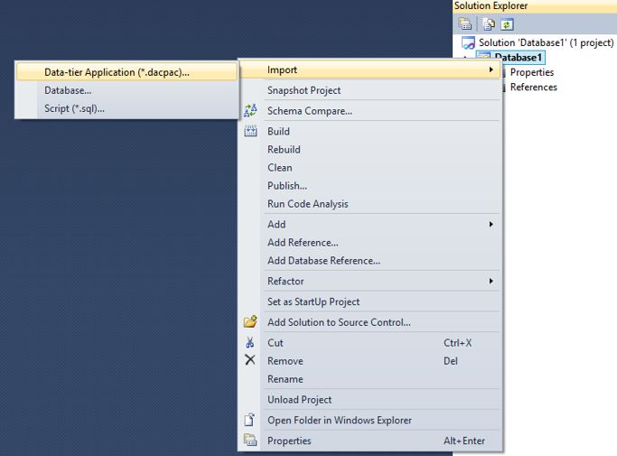 Import dacpac to Visual Studio