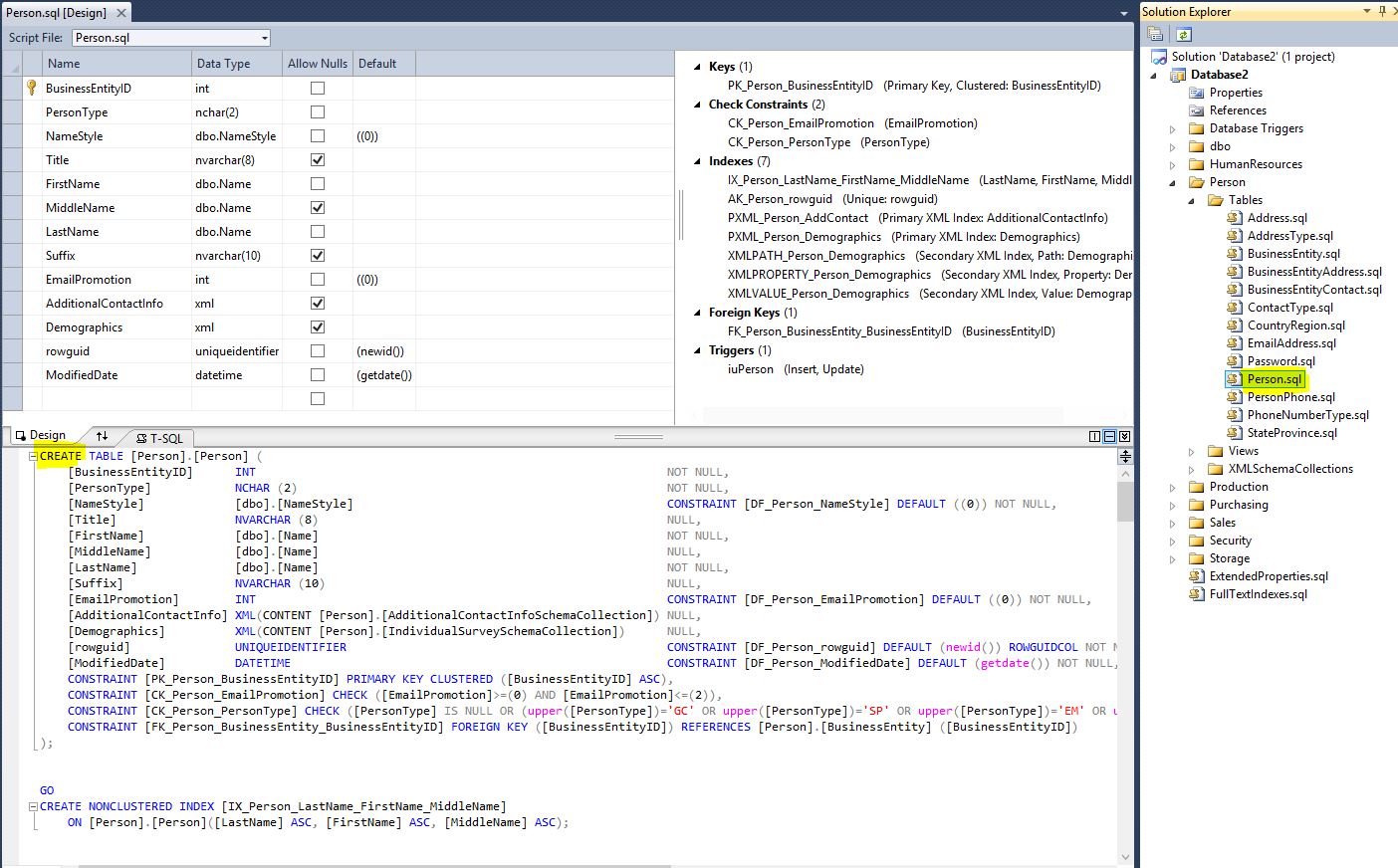 SSDT Design Mode And T-SQL Mode