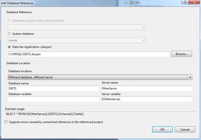 SSDT Reference To Other Database Other Server