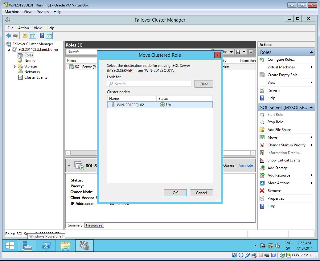 SQL Server Failover Cluster Move Clustered Role