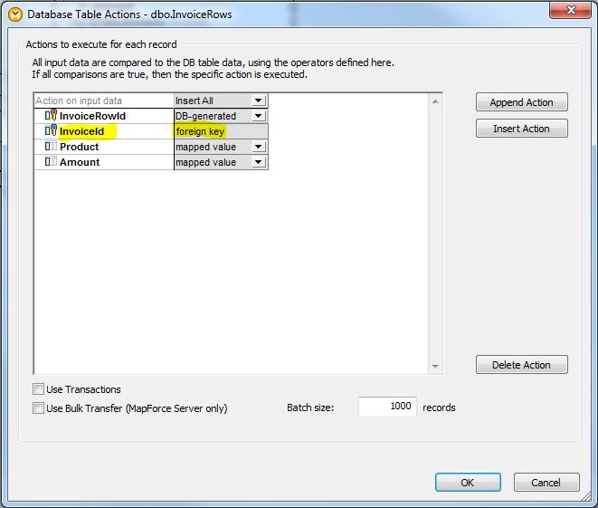 Mapforce Database Table Actions