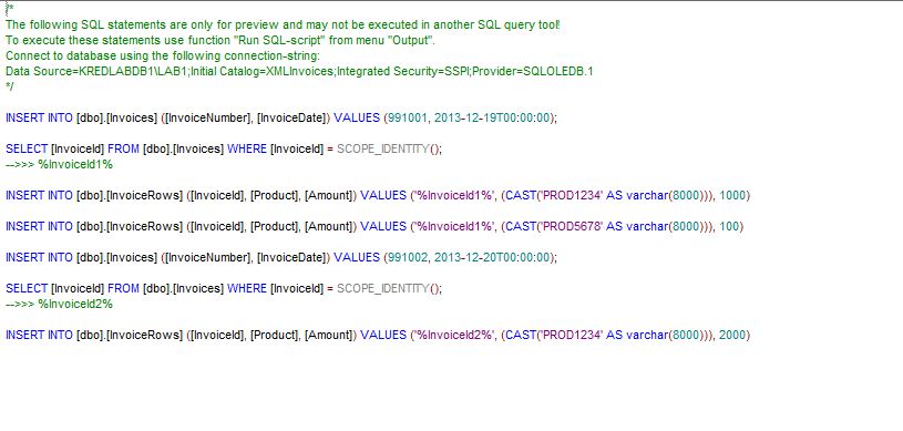 Mapforce SQL Output