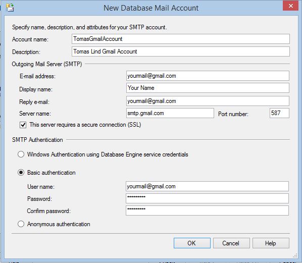 Configure Database Mail Add SMTP Account Settings