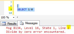 Msg 8134, Level 16, State 1, Line 1 Divide by zero error encountered.