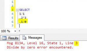 Msg 8134, Level 16, State 1, Line 1 Divide by zero error encountered.