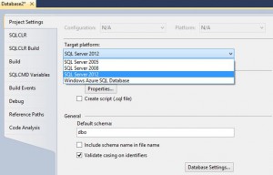SSDT Project Settings Target Platform