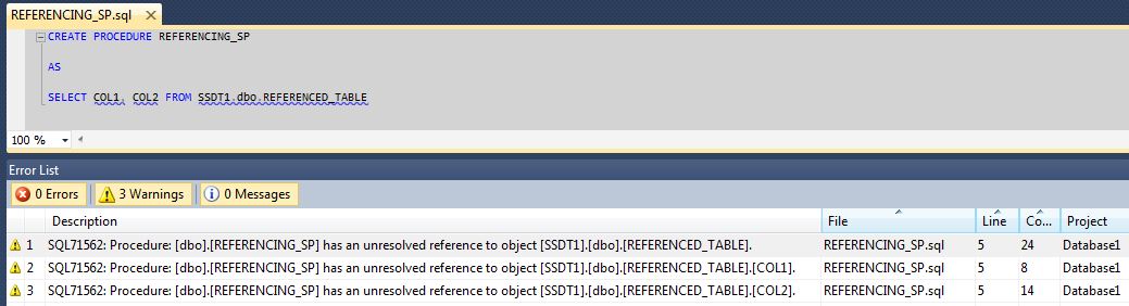 SSDT Reference To Other Database Warning