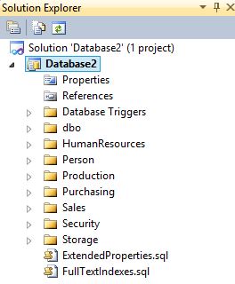 SSDT Solution Explorer after project creation