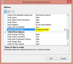 Generate And Publish Scripts Advanced Options
