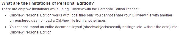 QlikView Personal Edition Limitations