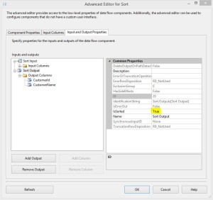 SSIS Sort Operator IsSorted property