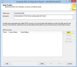 Configure Database Mail Add SMTP Account