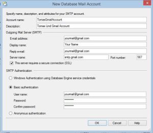 Configure Database Mail Add SMTP Account Settings